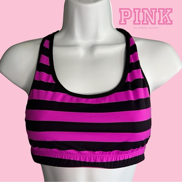 Victoria's Secret PINK Yoga Striped "Total Babe" Sports Bra - Size Large - Picture 1 of 8